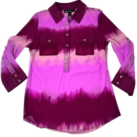 INC International Concepts Sheer Purple Tie Dye Rhinestone Button Top Women M - Picture 5 of 13